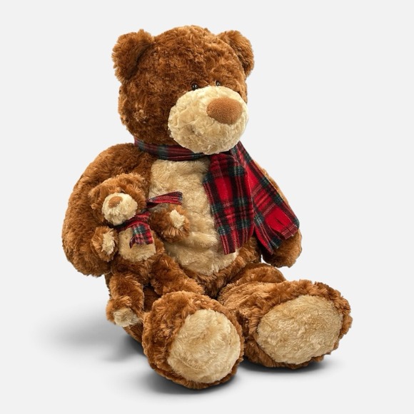 Gund Other - Vintage GUND Heads & Tales Plush Mother & Baby Set Christmas Tartan Plaid Scarf